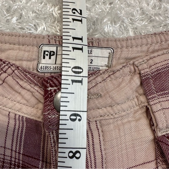 Free People Maroon Plaid Button Fly Utility Cargo Pants Sz 2 - Picture 8 of 11